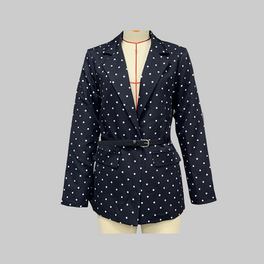 Spring Autumn Women Polka Dot Long Sleeve with Belt Blazer